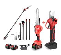 ONEVAN Élagueuse électrique sur perche + sécateur 30 mm - 2×3Ah, perche télescopique 1,3-2,25 m, tête 180°