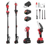 ONEVAN elagueuse sur perche, 4 en 1 coupe branche telescopique avec 2 batteries 4 Ah, mini tronçonneuse sans fil 15 cm + secateur electrique 25 mm + perche télescopique 200 mm, 180° angle réglable