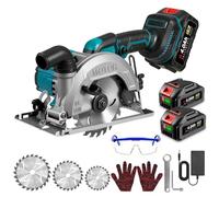 ONEVAN mini scie circulaire sans fil, sans balais scies circulaires électriques avec 2 batteries de 3000 mAh, profondeur de coupe 48mm, 0-45°, scie circulaire batterie inclus 3 lames (125/140/150 mm)