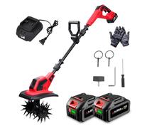 ONEVAN Motobineuse Electrique, sans Balais, Profondeur 16 cm, Largeur 23 cm | Poignée réglable, Longueur 150 cm, autonomie d'une heure avec deux batteries de 4,0Ah, pour le travail du sol et le jardinage