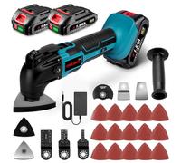 ONEVAN outil multifonction sans fil, scie oscillante avec 2 batteries de 1,5 Ah, chargeur et 22 accessoires, angle d'oscillation de 4°, 6 vitesses 20000 tr/min, scie vibrante multifonction