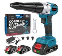 ONEVAN PINCE À RIVETS SANS FIL, course 20 mm, 20000N, moteur sans balais, automatique, avec 2 batteries et 4 buses (3,2/4,0/4,8 mm) pour rivets borgnes Ø2,4-5,0 mm (Bleu)