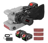ONEVAN Ponceuse à bande sans fil avec deux batteries de 4,0 Ah et 3 bandes abrasives P80 533 x 76 mm, 6 vitesses, sans fil, électrique, Sander