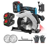 ONEVAN Scie Circulaire Sans Fil 1200W 4000 Trs/min 185mm avec Laser 2 Lames 24Dents et 2 Batteries Compatible Système Makita 18V