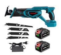 ONEVAN scie sabre sans fil, scie sabre electrique pour Makita 18V, course de 41 mm, 3 000 tr/min, scie sabre sans balais à batterie pour métal, bois, PVC, avec 4 lames (Avec 2 batteries)