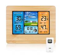 ONEVER Station Météo sans Fil Station Météo à Prévision Numérique des Couleurs avec Alerte et Température/Humidité/Baromètre/Alarme/Horloge Lunaire/Météo avec Capteur Extérieur, Jaune