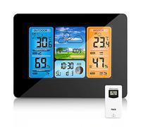 ONEVER Station Météo sans Fil Station Météo à Prévision Numérique des Couleurs avec Alerte et Température/Humidité/Baromètre/Alarme/Horloge Lunaire/Météo avec Capteur Extérieur（Le noir）
