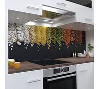OneWheel, Crédence de cuisine autocollante - 220 x 60 cm - Film PVC rigide - Sticker mural pour miroir carrelage - Design haricots gris - Motif : légumineuses