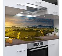 OneWheel, Crédence de cuisine autocollante, 280 x 50 cm, film PVC rigide, sticker mural pour miroir carrelage, design paysage, vert, motif : paysage de vin