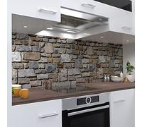 OneWheel | Crédence de cuisine autocollante | 280 x 80 cm Film PVC rigide | Sticker mural pour miroir carrelage design pierre gris | Motif mur de pierre 1