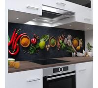 OneWheel, Crédence de cuisine autocollante, 340 x 60 cm, film PVC rigide, sticker mural pour miroir de carrelage, design épices gris, motif épices