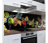 OneWheel | Crédence de cuisine autocollante | 400 x 60 cm Film PVC rigide | Sticker mural pour miroir carrelage design fruits blanc | Motif : fruit plash
