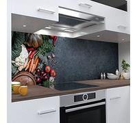 OneWheel, Crédence de cuisine autocollante, 400 x 80 cm, film PVC rigide, sticker mural pour miroir carrelage design légumes gris, motif : vert soupe