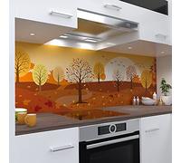 OneWheel, Paroi arrière de cuisine autocollante, 220 x 80 cm, film PVC rigide, sticker mural pour miroir de carrelage, design automne orange, motif : panorama automnal