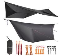 onewind Bâche de hamac de 3,7 m, légère et imperméable en silnylon, bâche de camping polyvalente avec portes et accessoires complets, facile à installer avec sac de rangement, piquets de tente, gris
