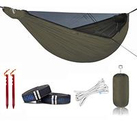 Onewind Hamac de camping de 3,7 m avec moustiquaire et structure Ridgeline, hamac double léger et portable avec sangles d'arbre de 3,7 m et bugnet, idéal pour le camping sauvage, la randonnée, la