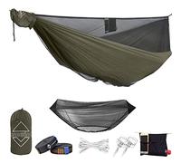 onewind Hamac de Camping de 366 cm avec moustiquaire, hamac Double ultraléger en Nylon Ripstop avec Sangles d'arbre, hamac Portable Chargeable de 250 kg pour Le Camping en Plein air, Vert OD