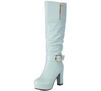 Onewus Bottes à talons hauts 9,5 cm | Bottes tendance pour femme pour look urbain, plateforme 2,5 cm, deux façons de porter, bleu, 36 EU