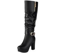 Onewus Bottes à talons hauts 9,5 cm | Bottes tendance pour femme pour look urbain, plateforme 2,5 cm, deux façons de porter, Noir , 43 EU