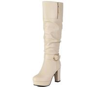 Onewus Bottes à talons hauts 9,5 cm | Bottes tendance pour femme pour look urbain, plateforme 2,5 cm, deux façons de porter, beige, 46 EU