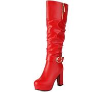 Onewus Bottes à talons hauts 9,5 cm | Bottes tendance pour femme pour look urbain, plateforme 2,5 cm, deux façons de porter, rouge, 36 EU