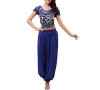 Oneyijun Costume de Danse Orientale 2 pièces pour Femmes et Filles avec Haut et Pantalon Lanterne pour Femme, Tenue de Danseuse Professionnelle de Carnaval, Costume Bollywood Indien et Arabe