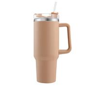 Onezebra Gobelet isotherme sous vide en acier inoxydable à double paroi avec poignée et paille 1200 ml Gobelet à café isotherme pour boissons chaudes Curry (Curry)