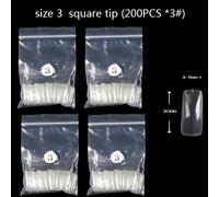 Onglerie Matériel Professionnelle Faux-Ongles Transparents Abs, De Même Taille, De Forme Carrée Ovale, Tailles Spécifiques, Couverture Complète, Pointures 3 4 5 6, 200 Pièces/Sac.200pcs-An3-3.