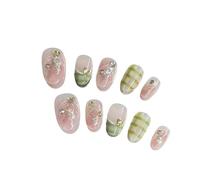 Ongles à coller ballet courts œil de chat fleur, 10 pcs | Faux ongles en plastique faits main avec pastilles adhésives, mini lime, bâtonnet et lingette(8 Size L)
