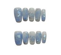 Ongles à coller ballet courts œil de chat fleur, 10 pcs | Faux ongles en plastique faits main avec pastilles adhésives, mini lime, bâtonnet et lingette(2 Size XS)