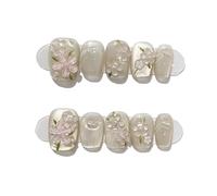 Ongles à coller ballet courts œil de chat fleur, 10 pcs | Faux ongles en plastique faits main avec pastilles adhésives, mini lime, bâtonnet et lingette(10 Size XS)
