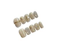 Ongles à coller ballet courts œil de chat fleur, 10 pcs | Faux ongles en plastique faits main avec pastilles adhésives, mini lime, bâtonnet et lingette(21 Size M)