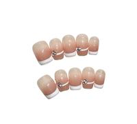 Ongles à coller dégradé français, style cercueil moyen diamant | 10 faux ongles ABS faits main, forme cercueil moyenne, pour usage élégant et nail art(2 Size S)