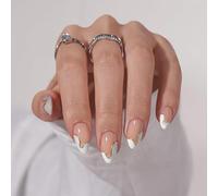 Ongles à coller en amande -en feuille d'or, à coller pour les fêtes d'hiver, 16 tailles - Kit de 30 ongles