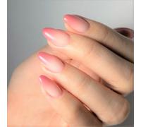 Ongles à coller en gel souple Medium, Faux ongles Ombre Amande chromés avec colle, Faux ongles réutilisables en 12 tailles - Kit de 24 faux ongles en gel souple