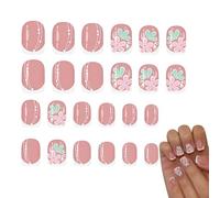 Ongles à coller pour femmes - 24 Pièces d'ongles à coller fleuris roses - Version Courte à Presser,Pour Épouse, Filles et Jeunes Femmes, sa Mère, Amis, Petite Amie