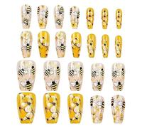Ongles À Coller Pour Femmes - Ongles Artificiels Longueur Moyenne | Manucure Artistique 24 Pièces Motifs Abeilles Et Fleurs Pour Soirée Et Voyage