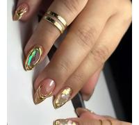 Ongles à couverture complète scintillante, 24x, en forme d ' amande, à pression, sables mouvants dorés, à coller sur acrylique Simple