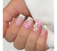Ongles à la mode, pointe française, floral, sûr, peau sensible, bâton de presse, 24 pièces