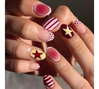 Ongles à pointe française, 24 pièces, à rayures légères, à pression, pour fêtes de mariage, vernis à ongles à rayures étoiles