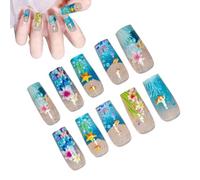 Ongles à Pose Facile, Douceur Ongles Faux Brillants, 10 Pièces Outil Manucure Bleu Réutilisable pour Femmes Événement Fête Filles Cosplay
