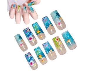 Ongles à Pose Facile, Douceur Ongles Faux Brillants, 10 Pièces Outil Manucure Bleu Réutilisable pour Femmes Événement Fête Filles Cosplay