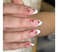 Ongles à presser avec motif fruité Style français Art acrylique Court Manucure artificielle pour femmes à la mode Fête Prête à l'emploi