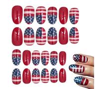 Ongles à presser,Faux ongles courts 24X 4 Juillet | Accessoires de beauté ajustés confortables, ongles de manucure pour rendez-vous, fêtes et représentations théâtrales