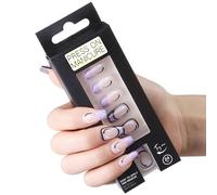 Ongles à presser, ongles en forme d'amande, colle à ongles incluse, français, taille moyenne, forme Squoval, 24 pièces/ensemble, 1 mini lime(Color:0084-B012)