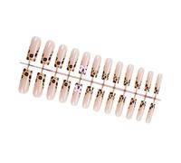 Ongles à pression brillants, 24 pièces, pointes françaises, imprimé léopard, couverture complète, à coller, pour femmes et filles