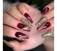 Ongles À Pression De Ballet Avec Poudre Scintillante Couverture Complète Brillante Bâton Artificiel Pour Femmes Et Filles En Acrylique 24 Pièces