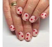 Ongles à pression pour la saint-valentin, carrés et courts, motifs en forme de cœur, à coller sur une finition brillante, sur le thème de l ' amour artificiel
