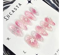 Ongles Amovibles - 24 Pièces, Effet Œil-de-Chat avec Fleurs de Glace en Dégradé, Papillon Aurora Dynamique, Style Doux et Polyvalent INS Européen, Avec Colle