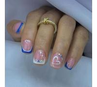 Ongles artificiels à appliquer facilement à la française, parfaits pour la Saint-Valentin, transformations de beauté rapides, faux ongles carrés courts